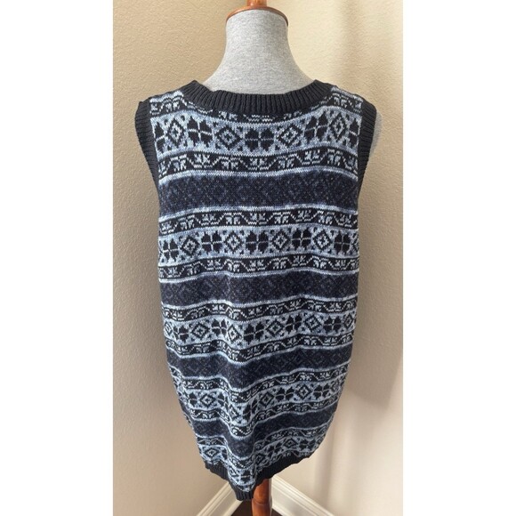 Vintage Season Ticket Woman Size 1X Blue Fair Isle Nordic Sweater Vest - Picture 4 of 6